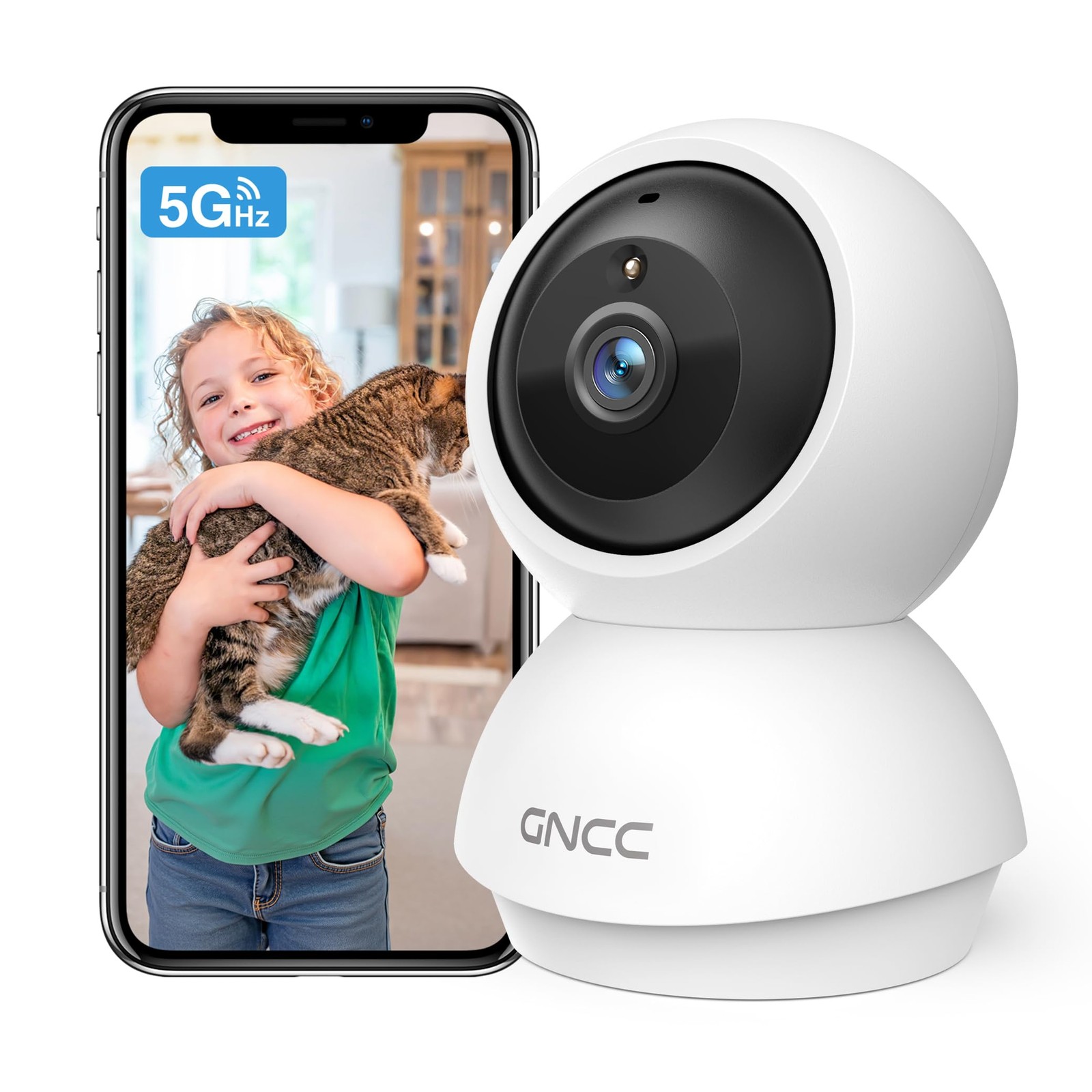 GNCC 2K WiFi Cameras for Home Security, Security Camera Indoor, 1 Pack, white
