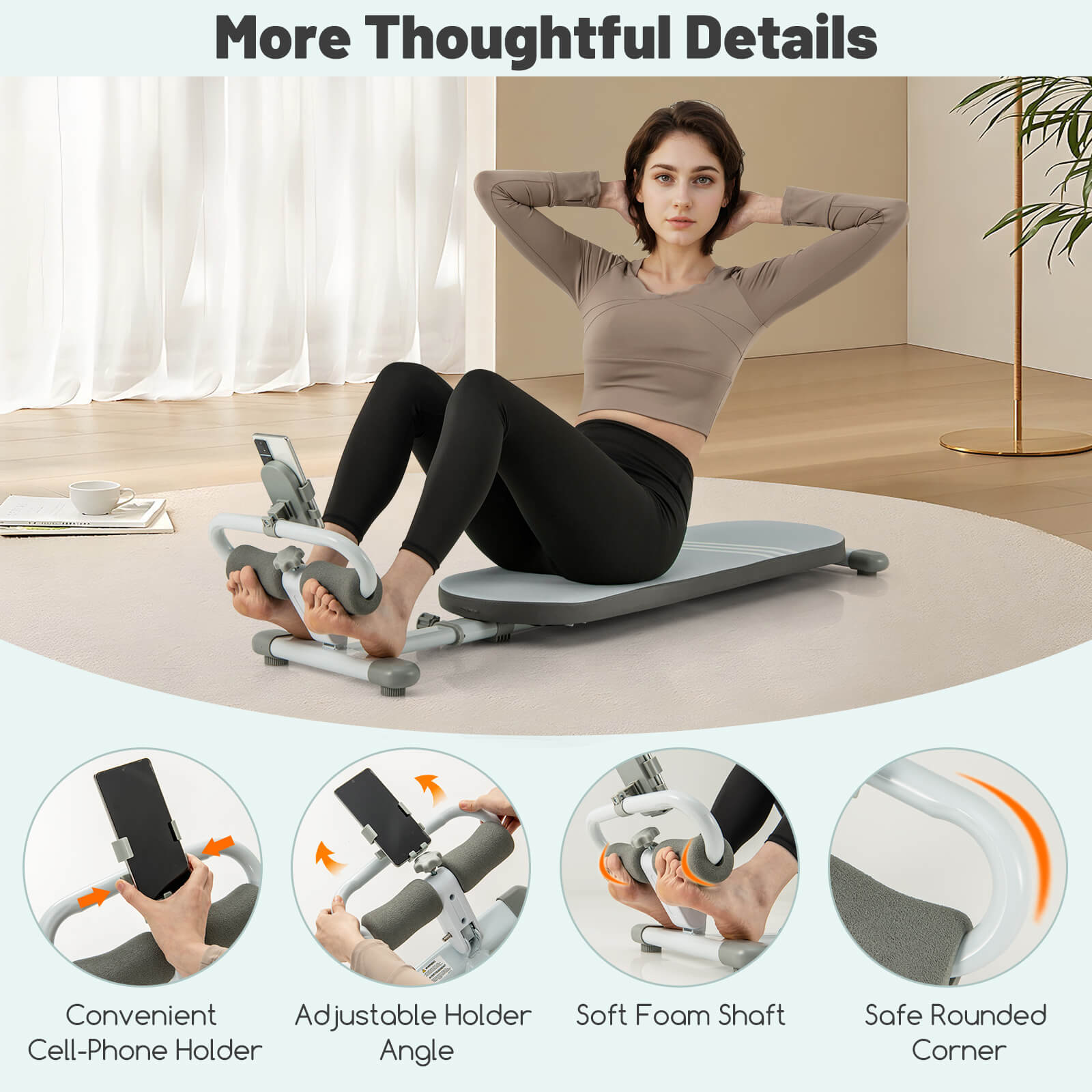 Multifunctional Sit Up Bench w/Adjustable Length & 3 Gear Adjustable Angles