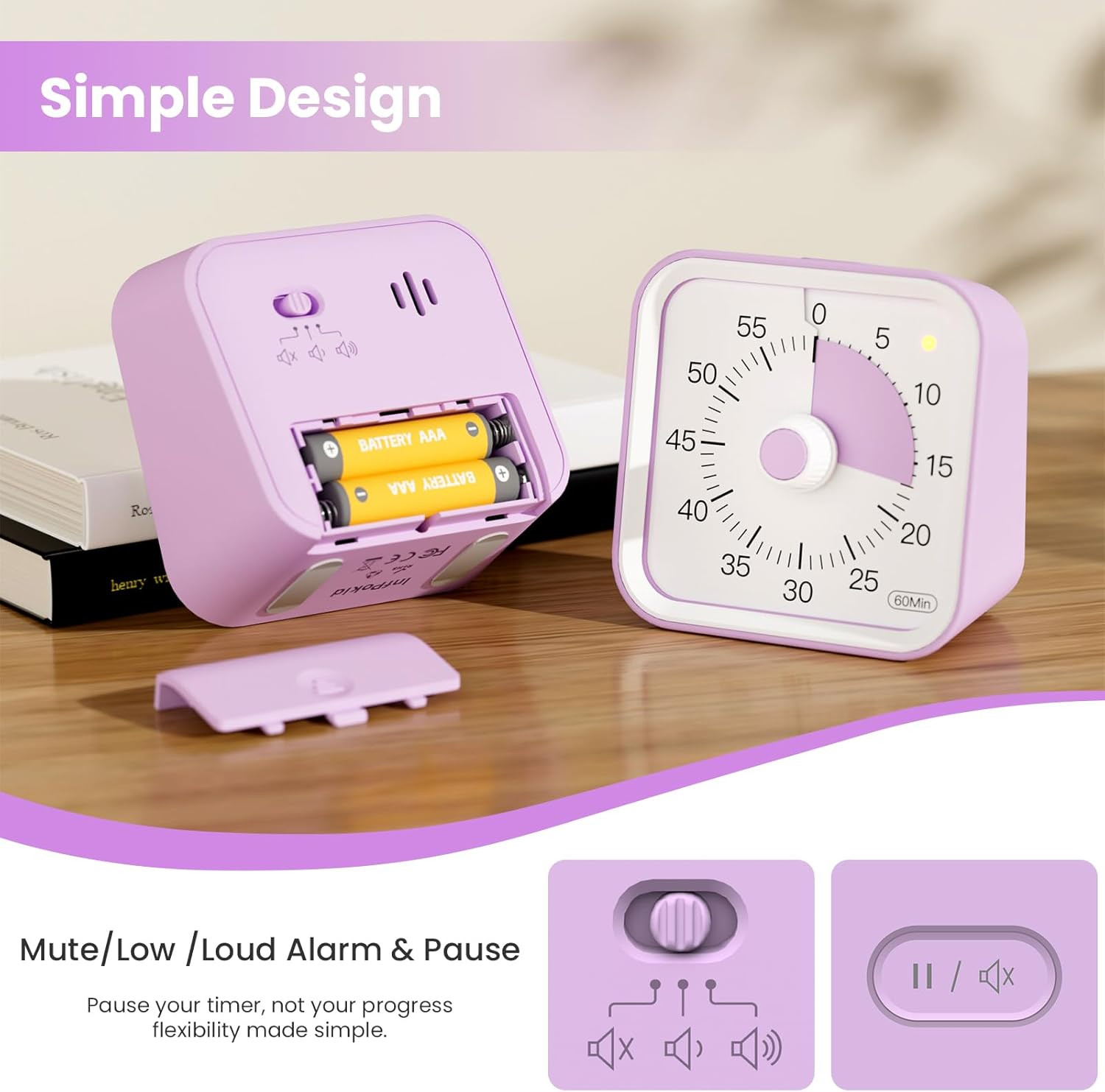 Visual Timer for Kids with Pause Function, 60 Minute Countdown Timer for Kids De