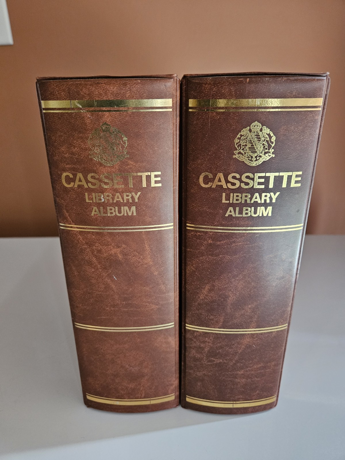 Lot Of 2 Vintage Cassette Library Brown 20 Tapes Book Style Storage Case Holder