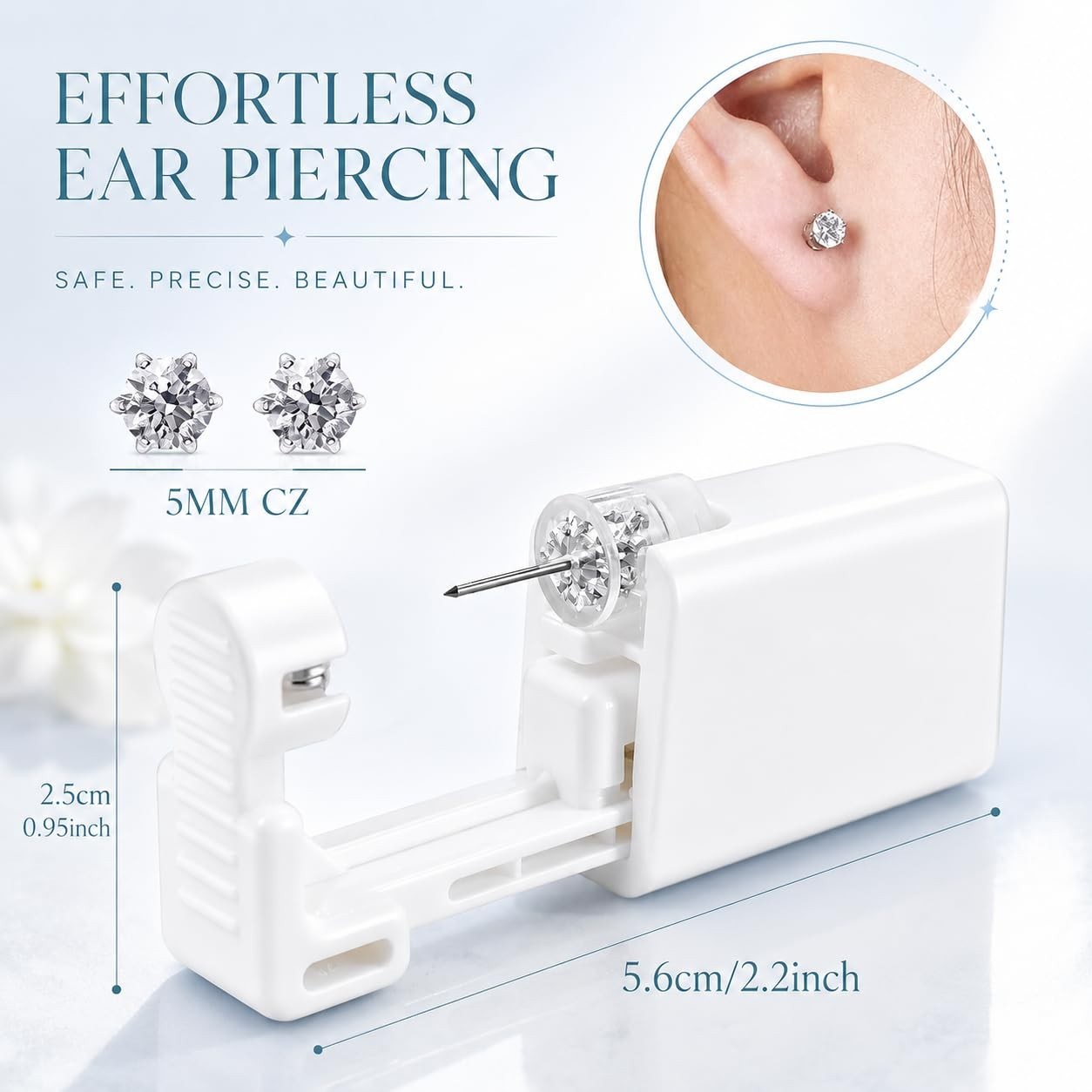 Complete Ear Piercing Kit - 2 Disposable Guns with 5MM CZ Studs & Accessories