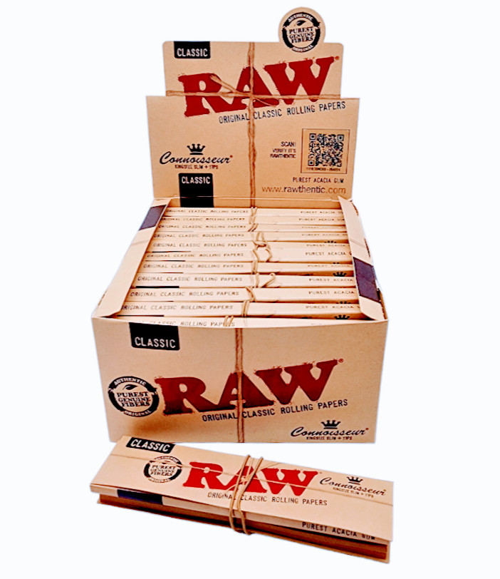 Raw Classic Connoisseur King Size Slim with Tips Rolling Paper 24 Box