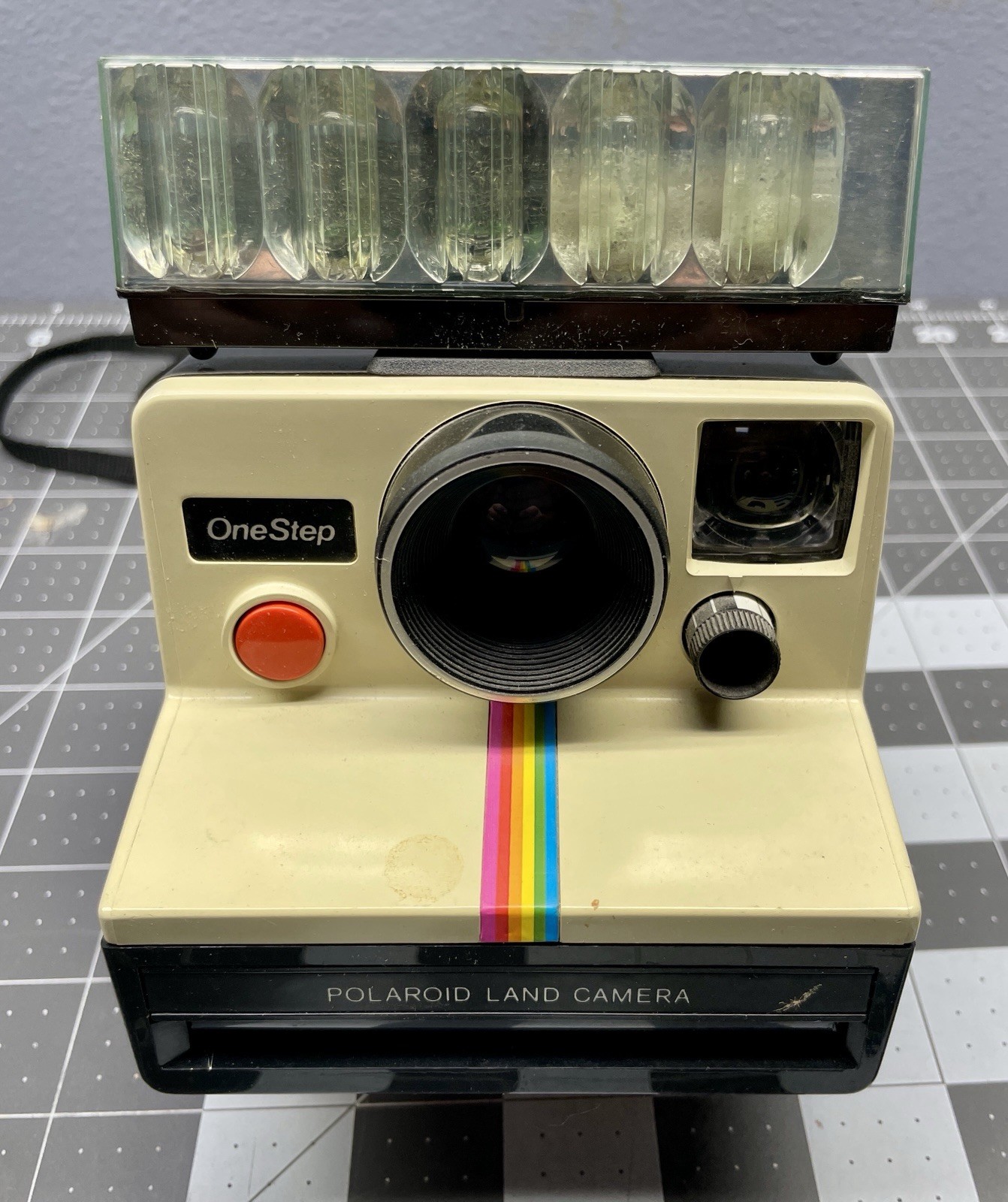 Vintage Polaroid One Step Instant Land Camera w/Strap Rainbow Stripe And Flash