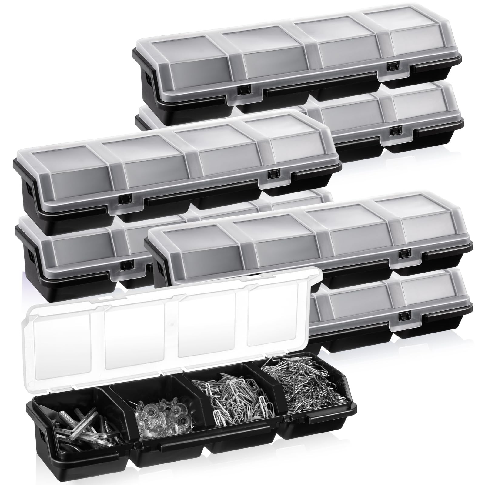 Hushee 6 Pcs Screw Organizer Box with Lid 4 12.2 x 4.1 x 2.5 inches, black