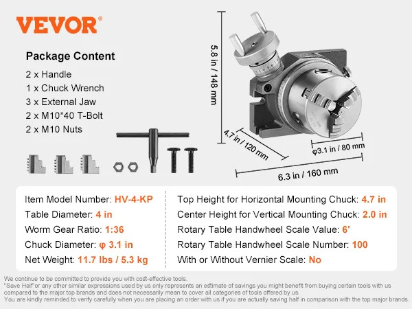 SucceBuy Precision Milling Rotary Table 4 /100mm Horizontal Vertical Model with