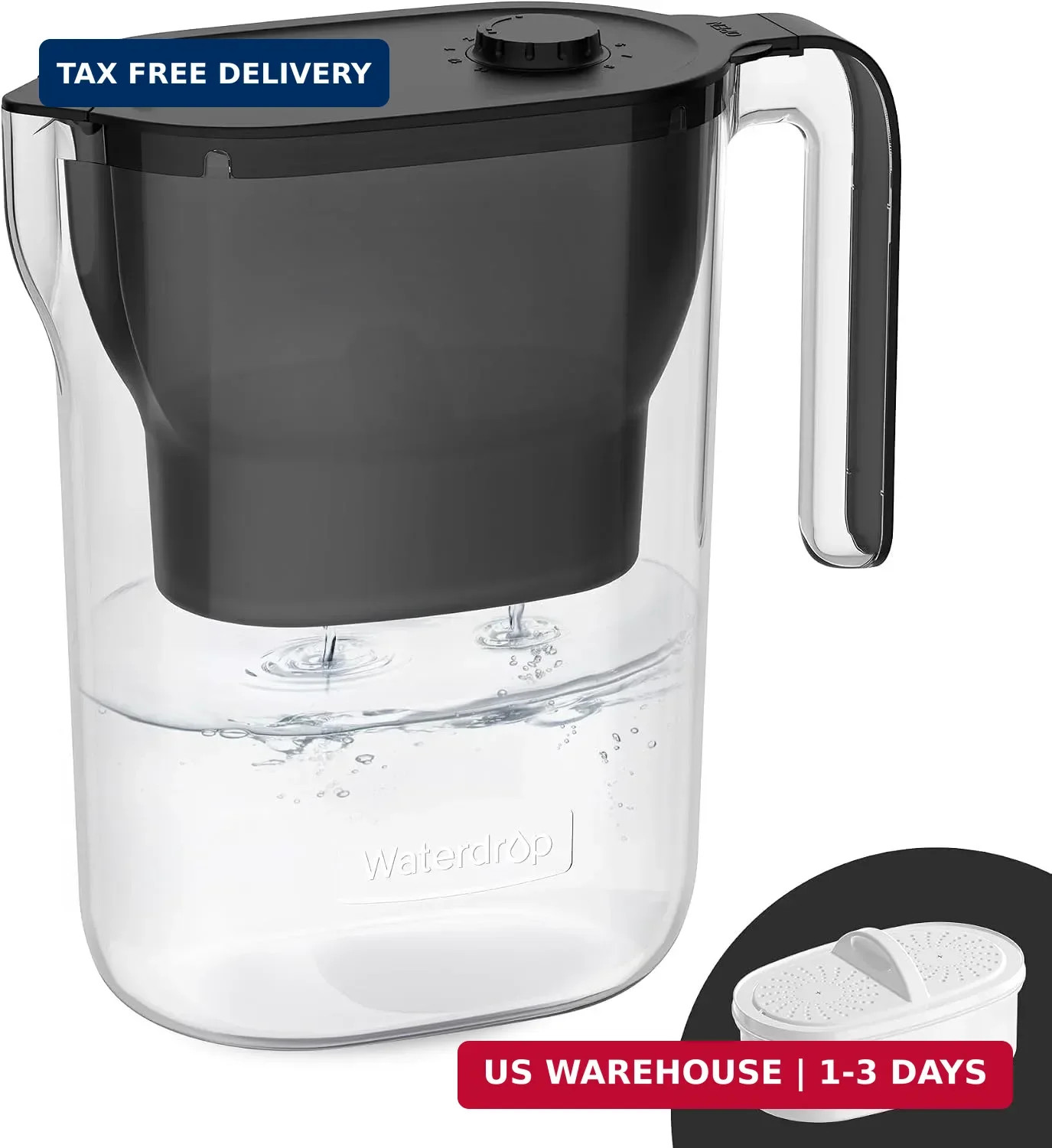 PT-05BL-L Water Filter Pitcher, 7-Cup, NSF Certified, Black | 200-Gallon Long-Li