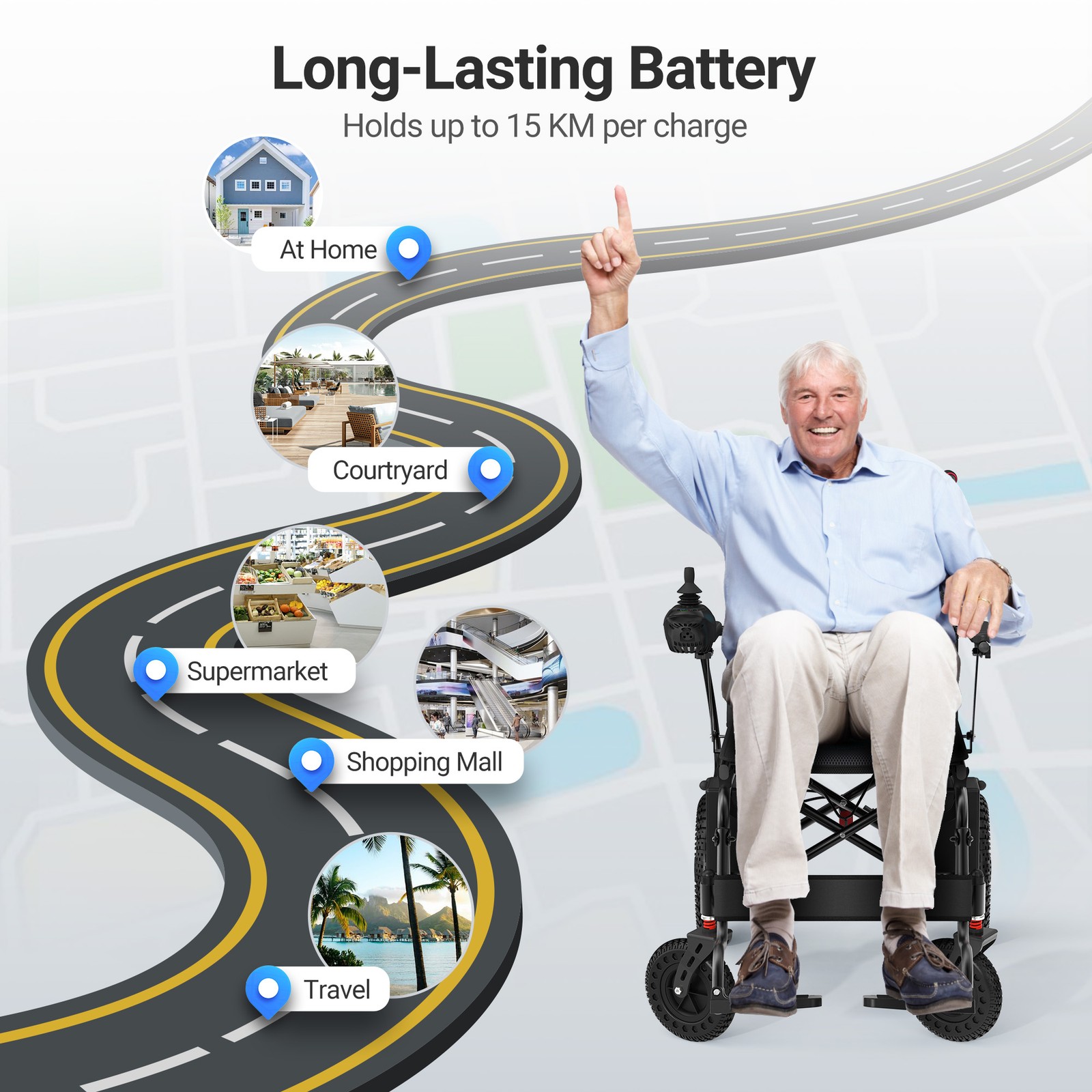Foldable Intelligent Electric Power Mobility Wheelchair Power All Terrain
