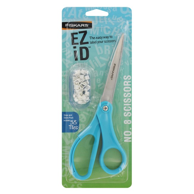 Fiskars EZ ID 8" Scissors Left or Right Handed + 38 Label Tiles School Craft