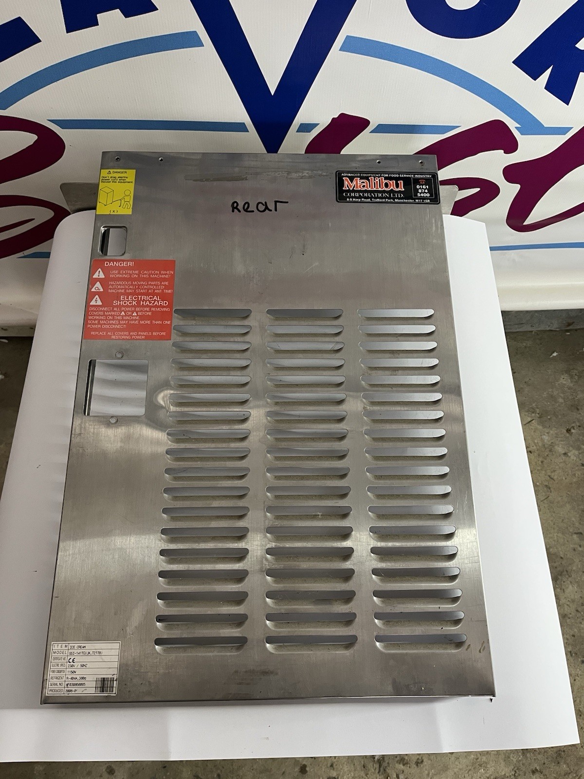 Rear Side Panel For Malibu 141 Soft Serve Ice Cream Machine