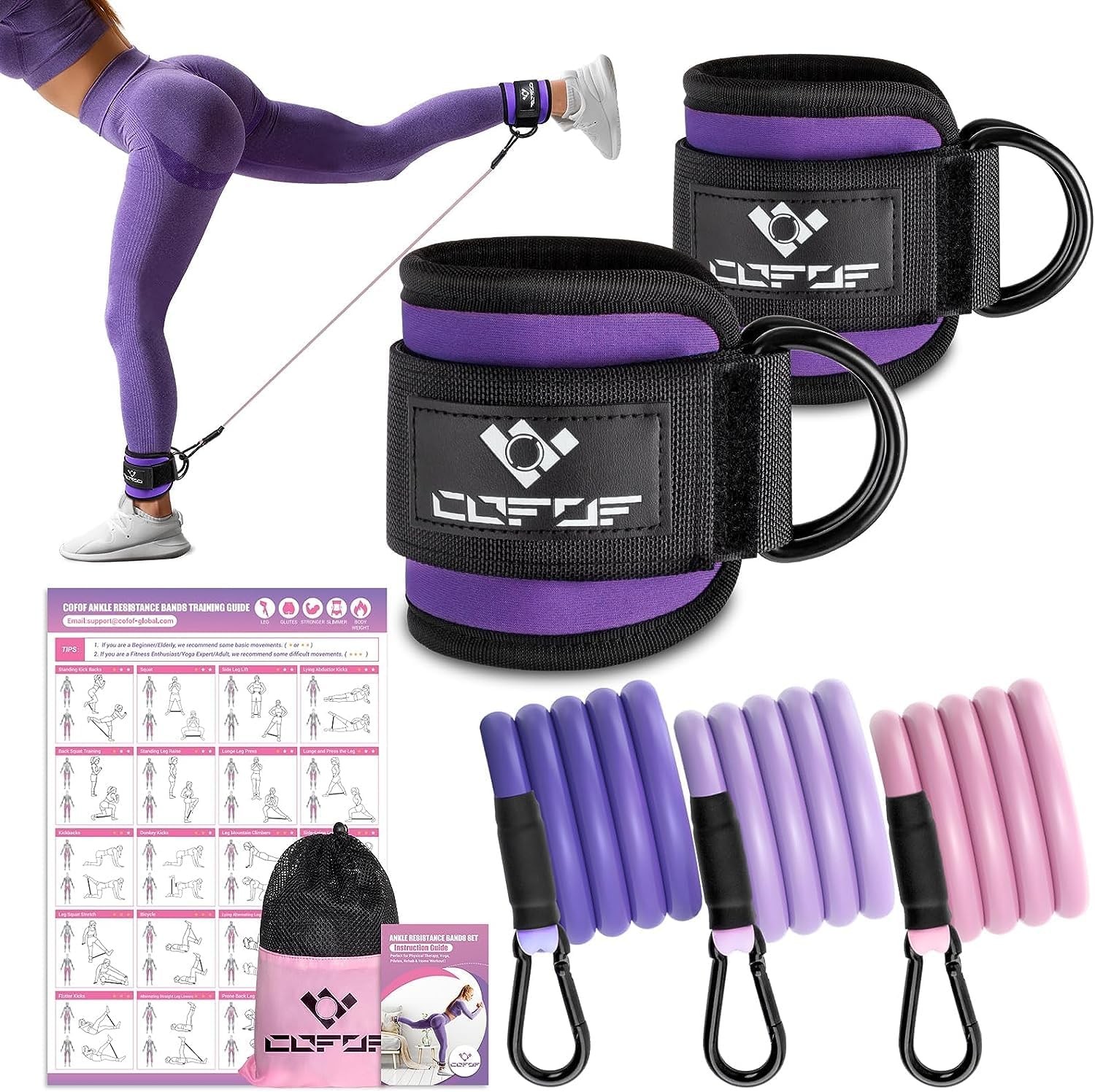 Ankle Resistance Bands with Cuffs, Ankle Bands for Working Out, Kickbacks Hip, L