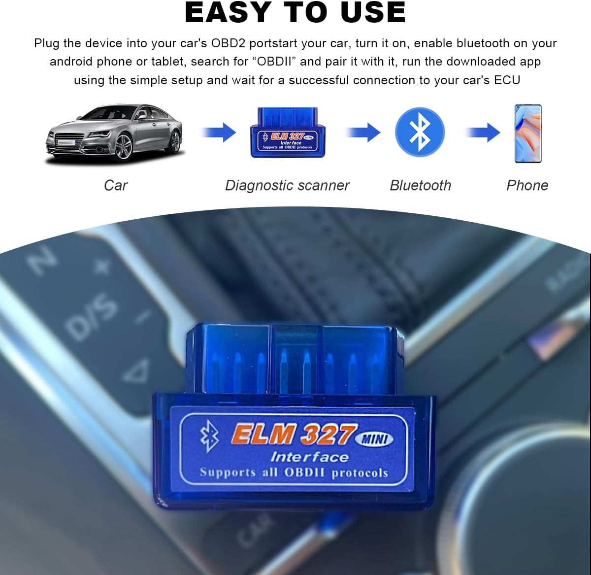 2 PCS ELM327 OBDII Car Auto Diagnostic Scanner, Professional Wireless Bluetooth