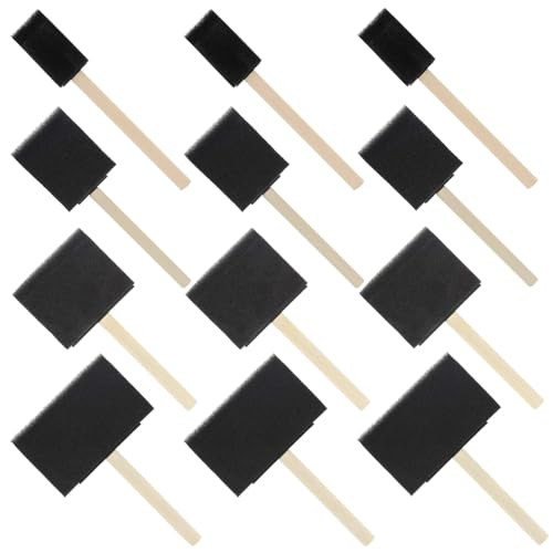 12 Pack Foam Brushes Set Wood Handle Sponge Paint Brush Stippler Applicator