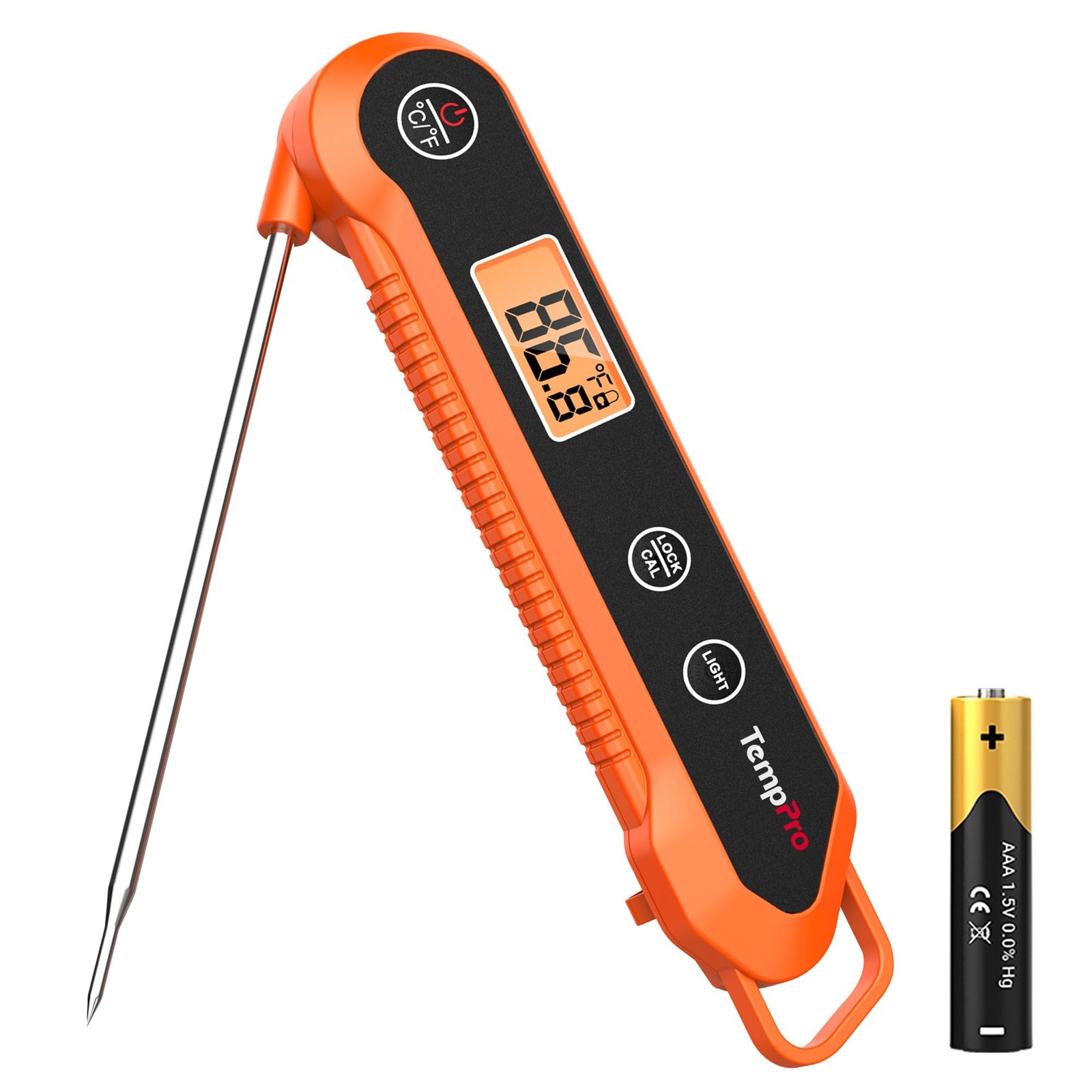 TempPro Digital Instant Read Meat Thermometer for Grilling, Medium, Orange