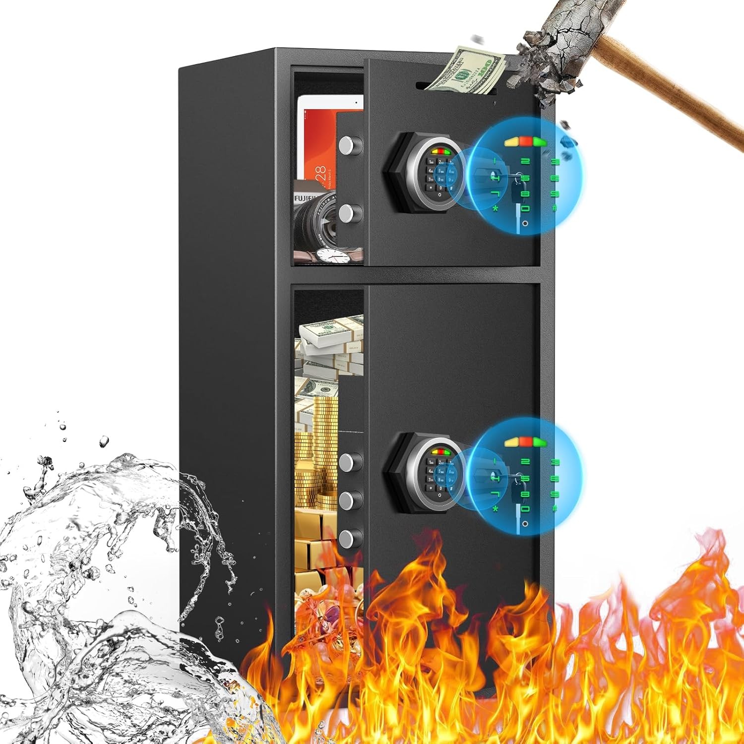 New Large Home Safe, Anti-theft Safe Box With Deposit Slot & Dual Alarm System