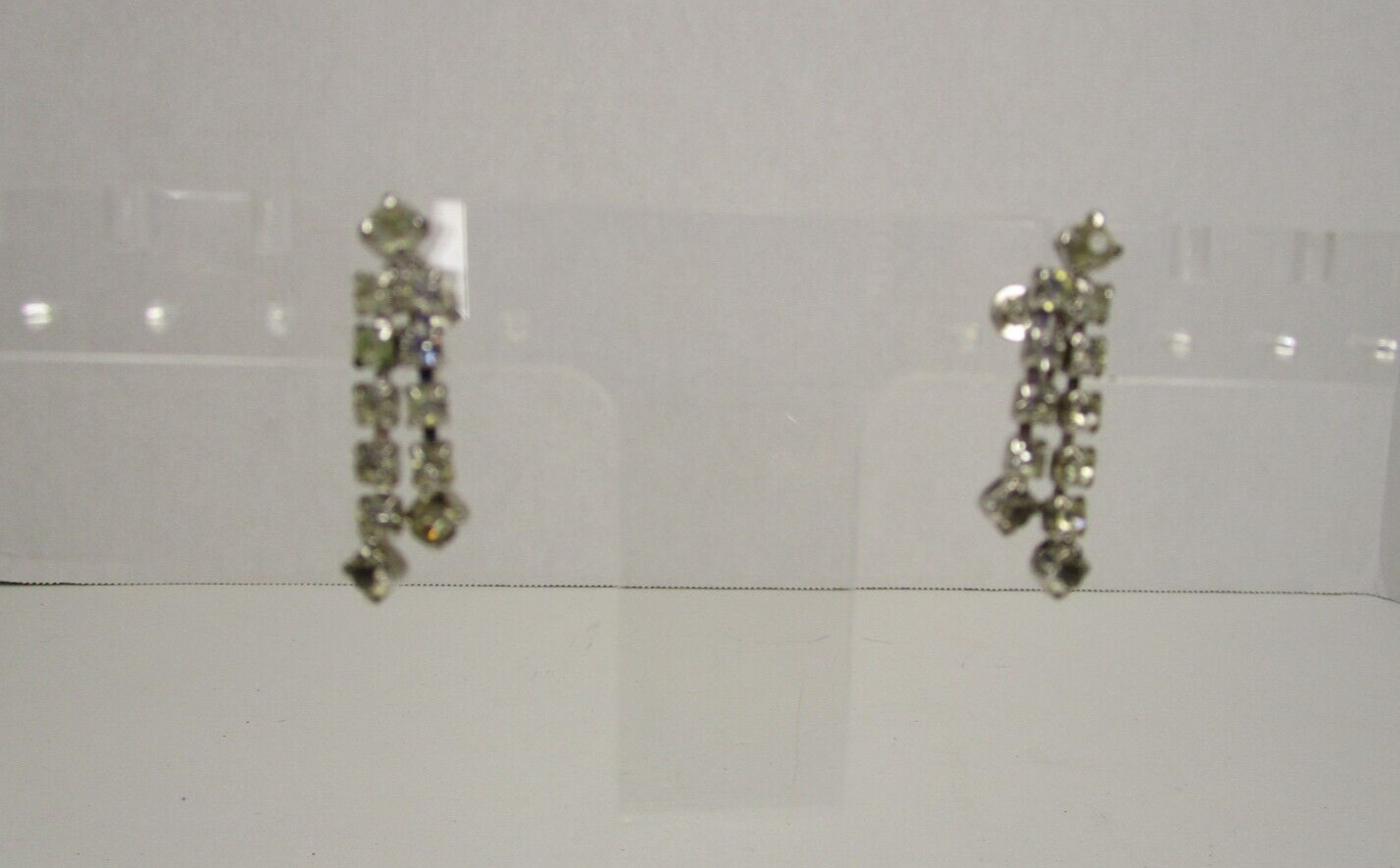 Vintage Silver-toned Dangle Clear Rhinestone Screw-Back Earrings