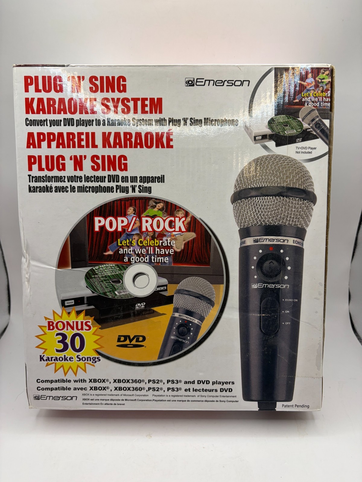 Emerson Plug N Sing Karaoke System 30 Pop Songs DVD XBOX Open Box Never Used