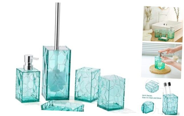 Clear Acrylic Bathroom Accessories Set - Rust-Free, 5 Piece Turquoise