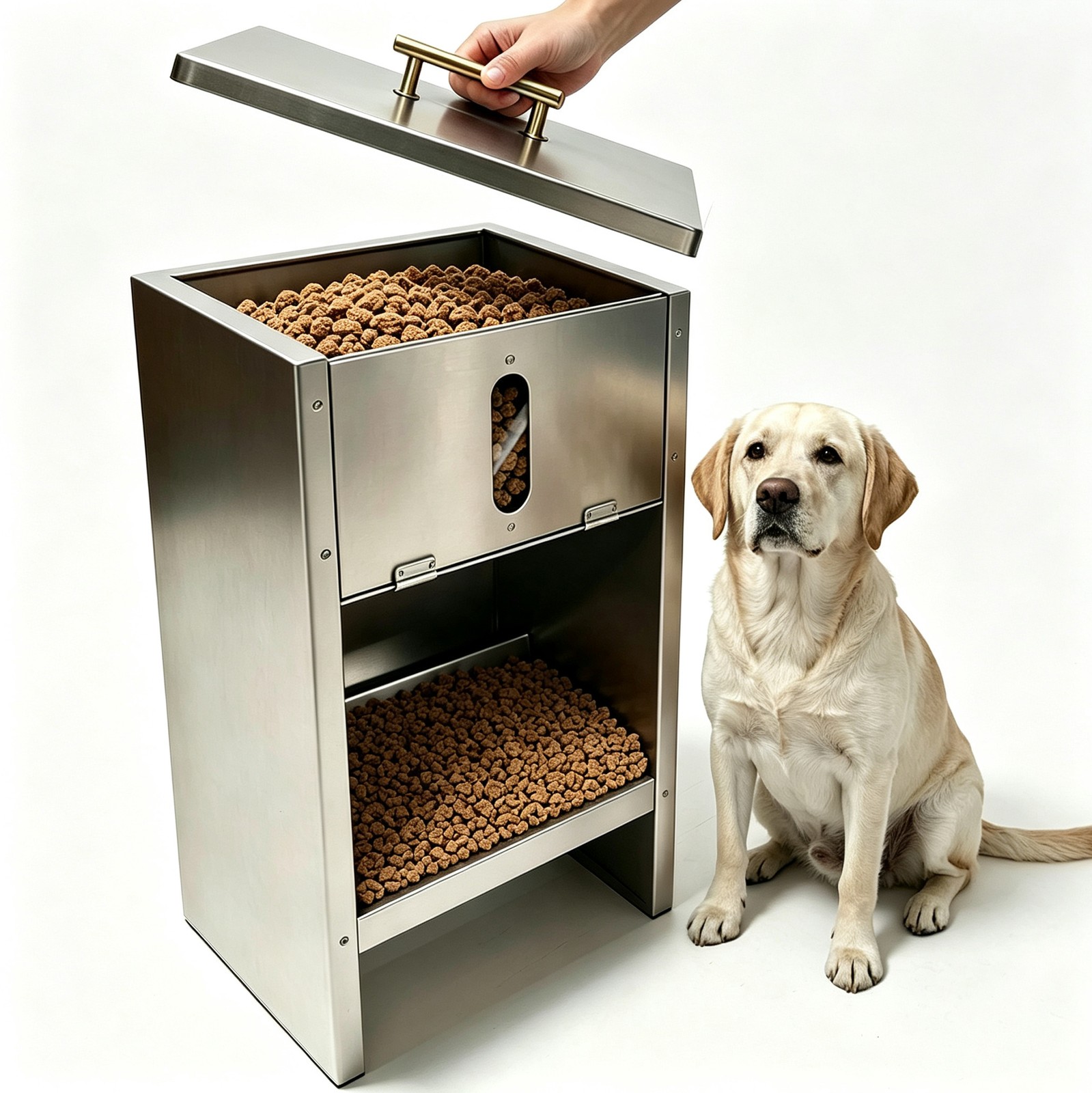 Dog Feeder 25-50Lbs Kibble Large Capacity Stainless Steel Anti-Corrosion Durable