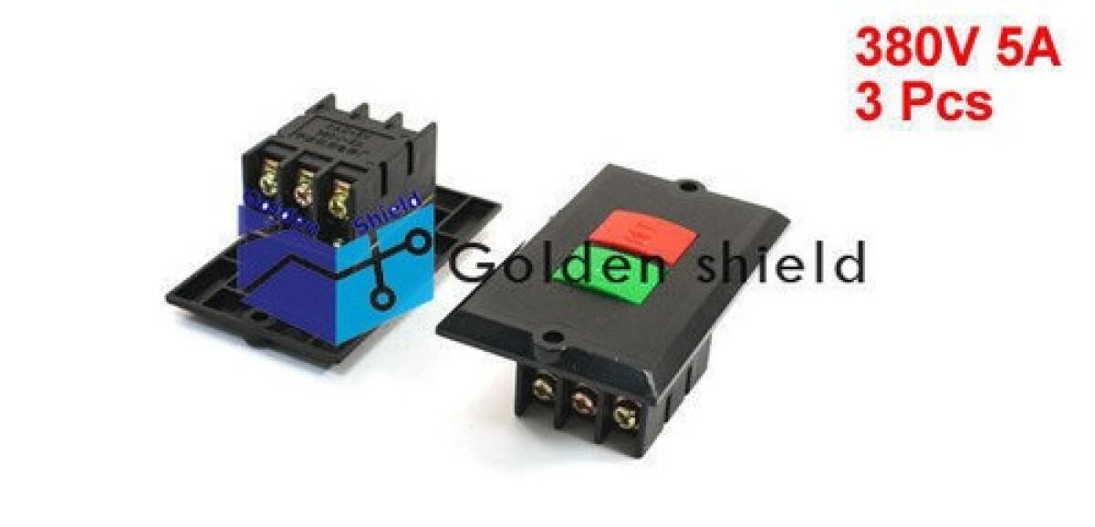 3PCS KAO-5K 6 Terminals SPST 2P Locking Electromagnetic Switch Black 380V 5A
