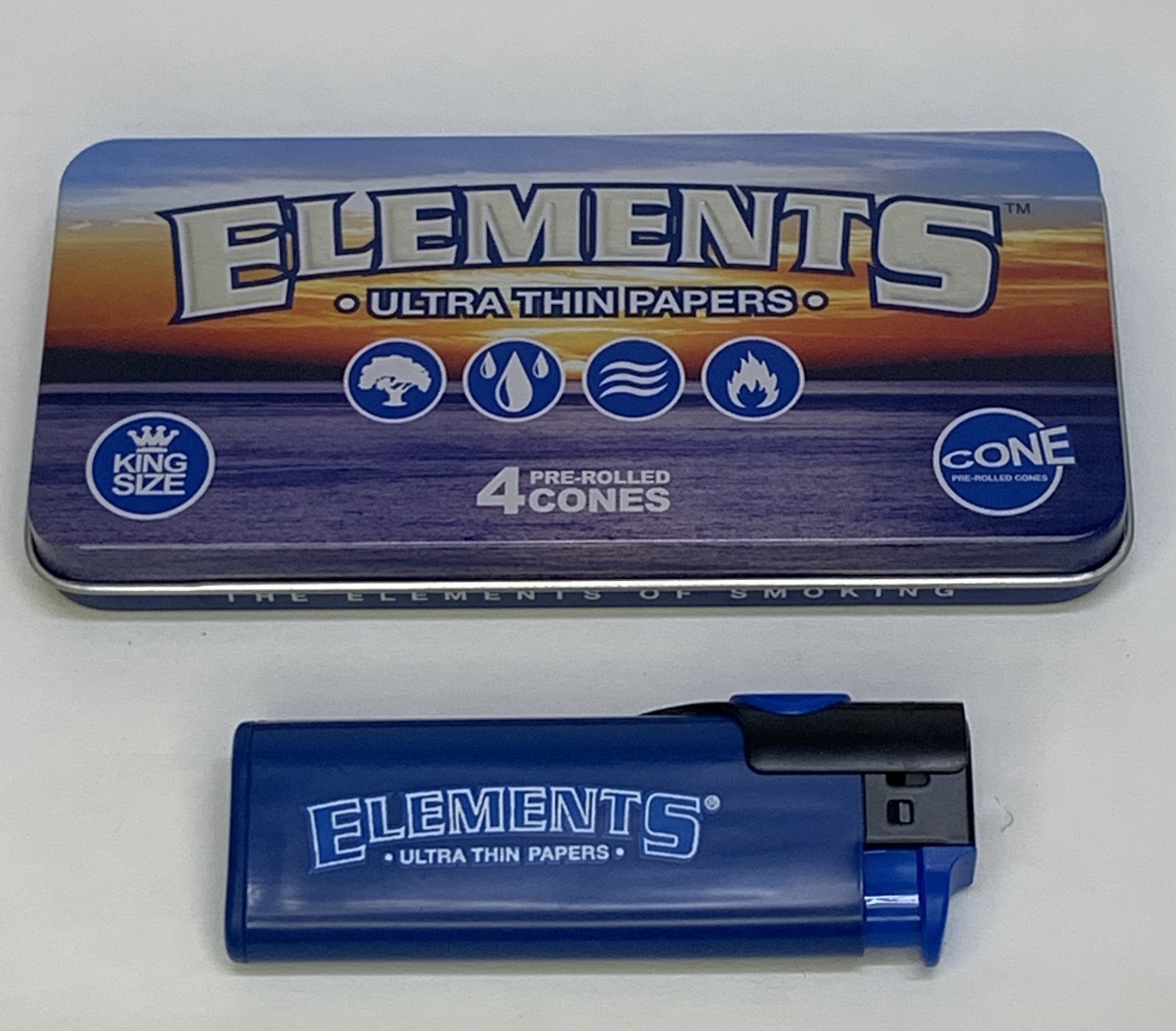 ELEMENTS PRE-ROLLED CONE TIN KING SIZE (4 count) + NEW ELEMENTS LIGHTER
