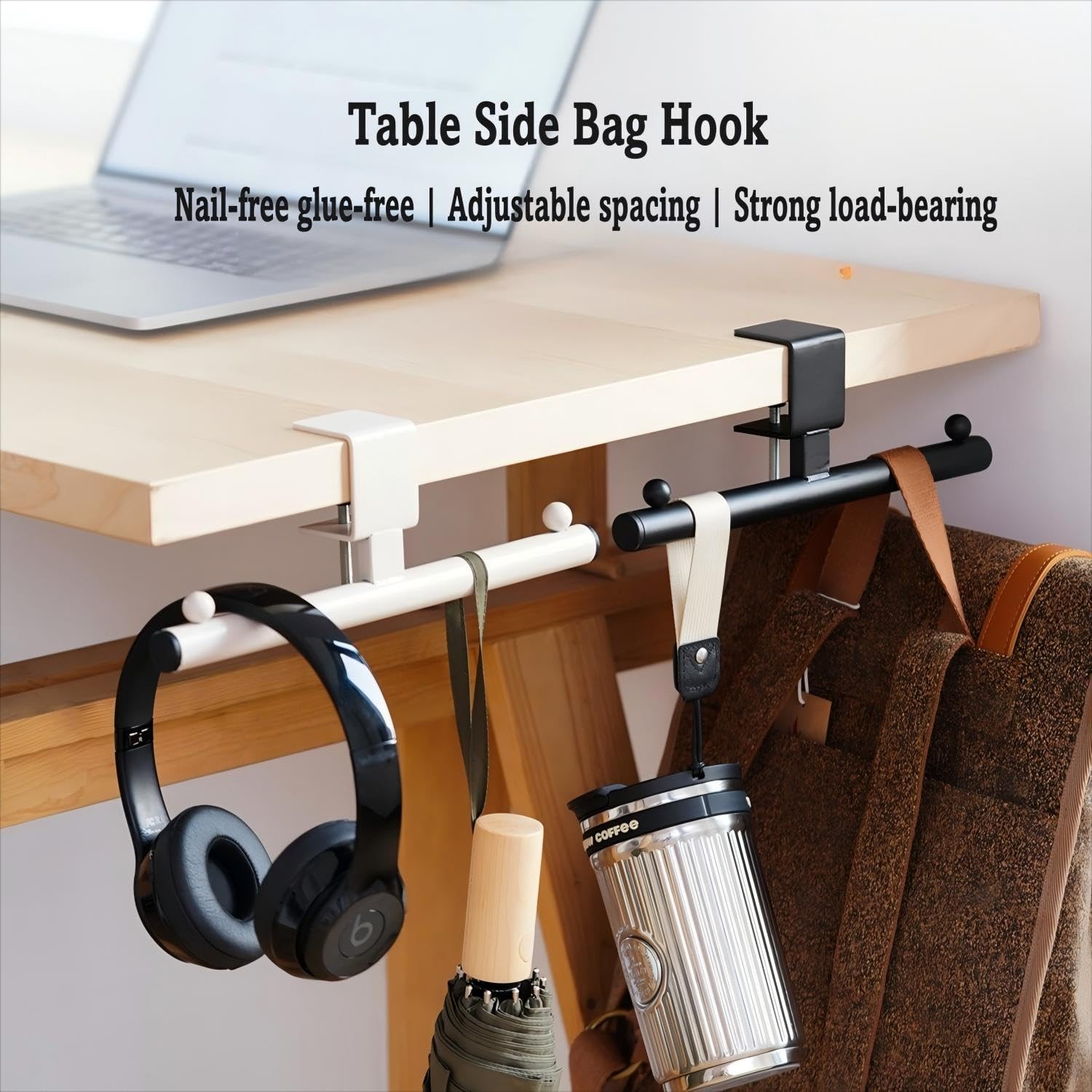 Heavy-Duty Bag Hook for Desk or Table - Alloy 80lbs Capacity Backpack Black