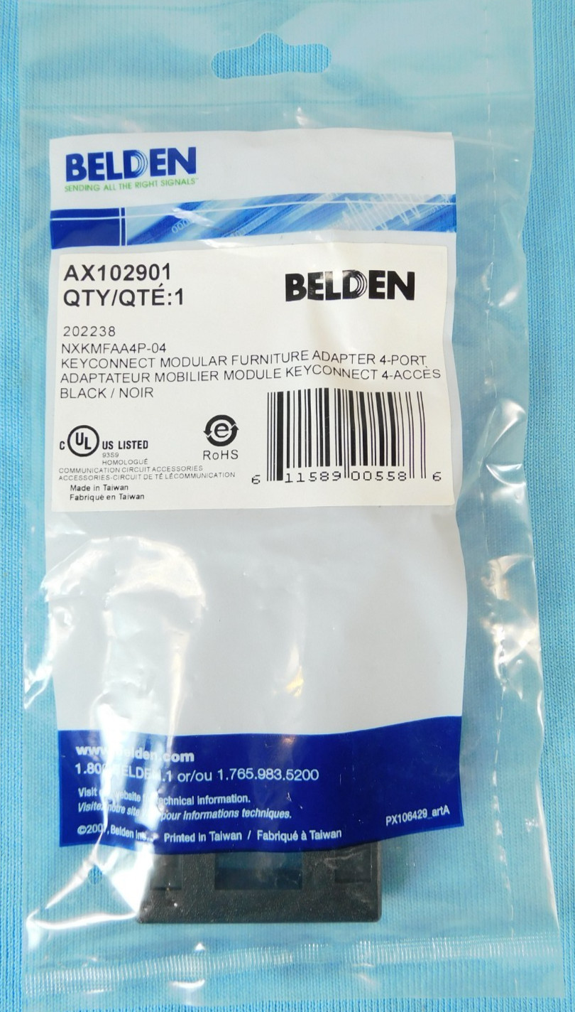Belden AX102901 4 Port, Furniture Adapter Plate Flush Mount Keystone  -- Black