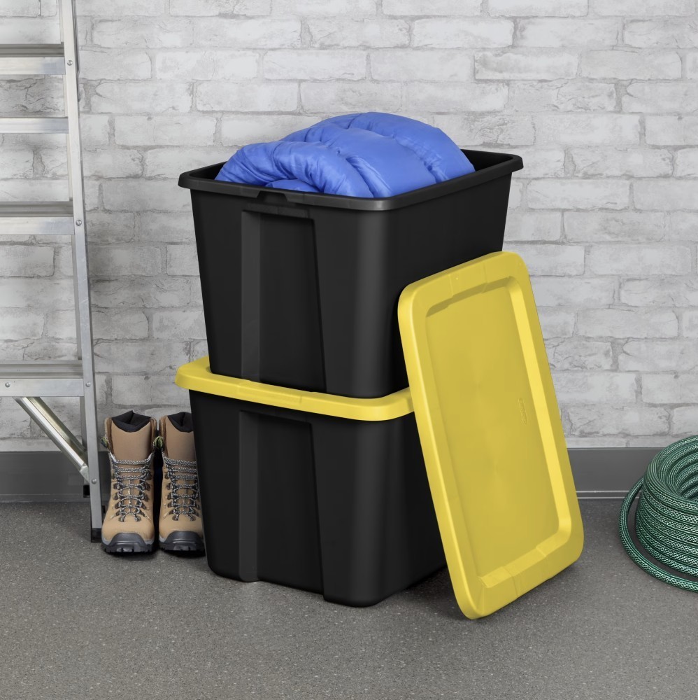 Sterilite 18 Gallon Storage Bin 8 Pack Snap Lid Black Yellow