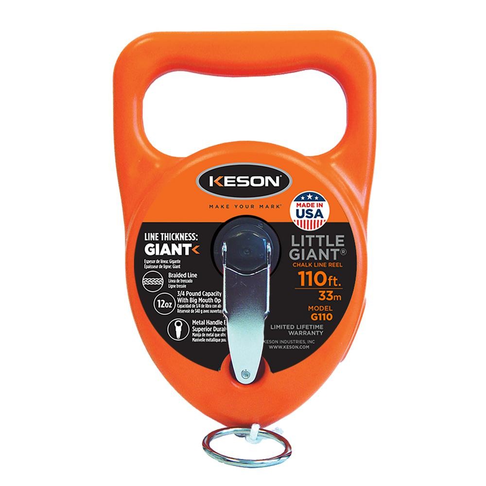 Keson G110 Giant String Chalk Line Reel, 110' String, Pull Ring