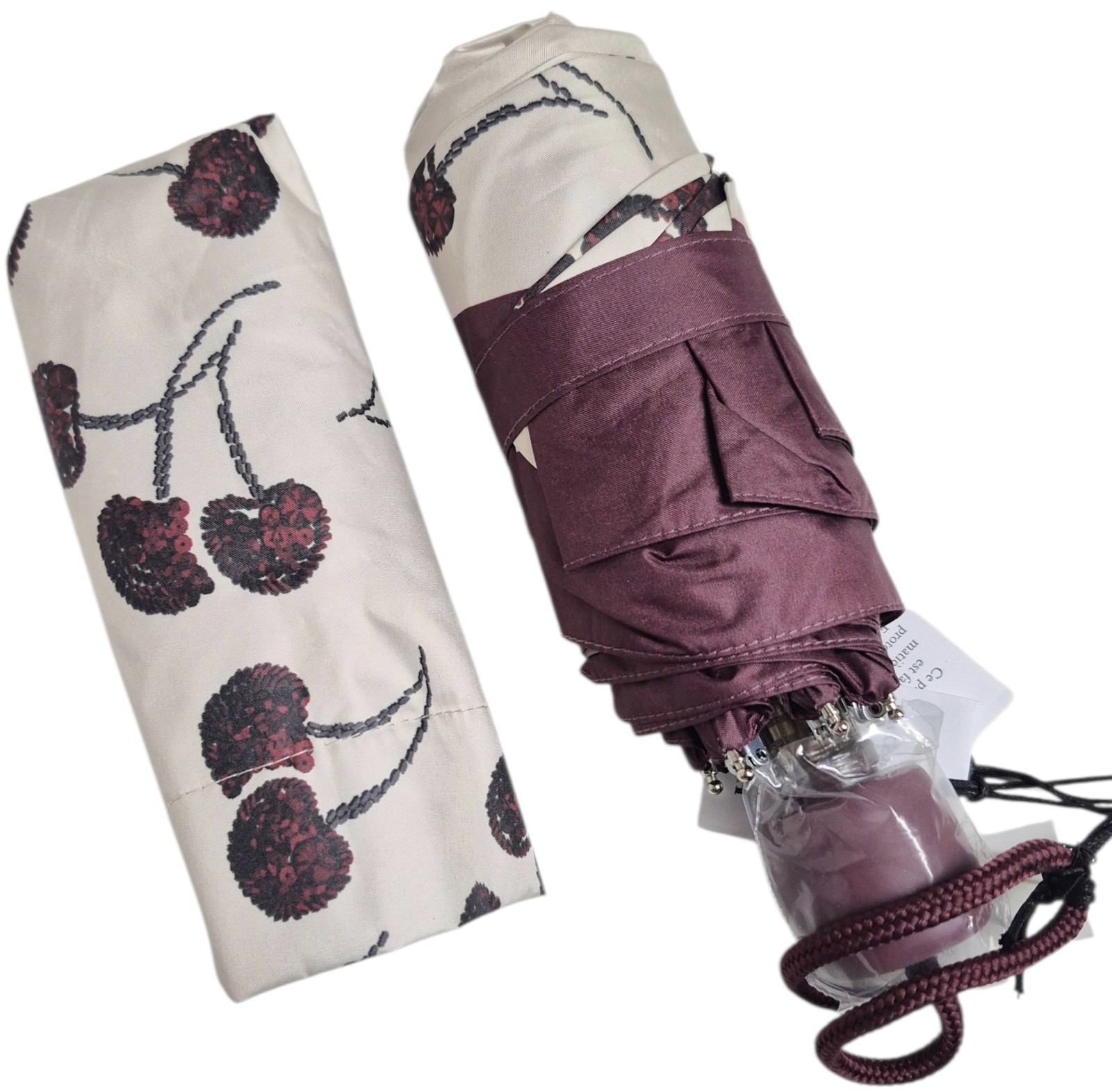 Coach UV Protection Mini Umbrella with Cherry Print Silver Chalk Multi CDF36 NWT