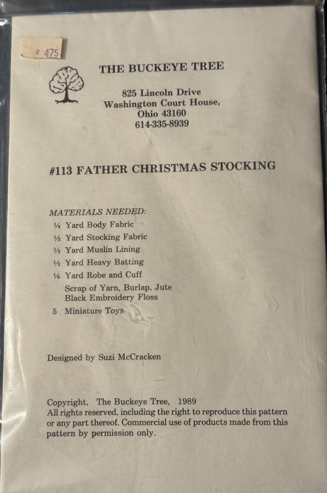 "Father Christmas Stocking" by The Buckeye Tree Sewing Pattern