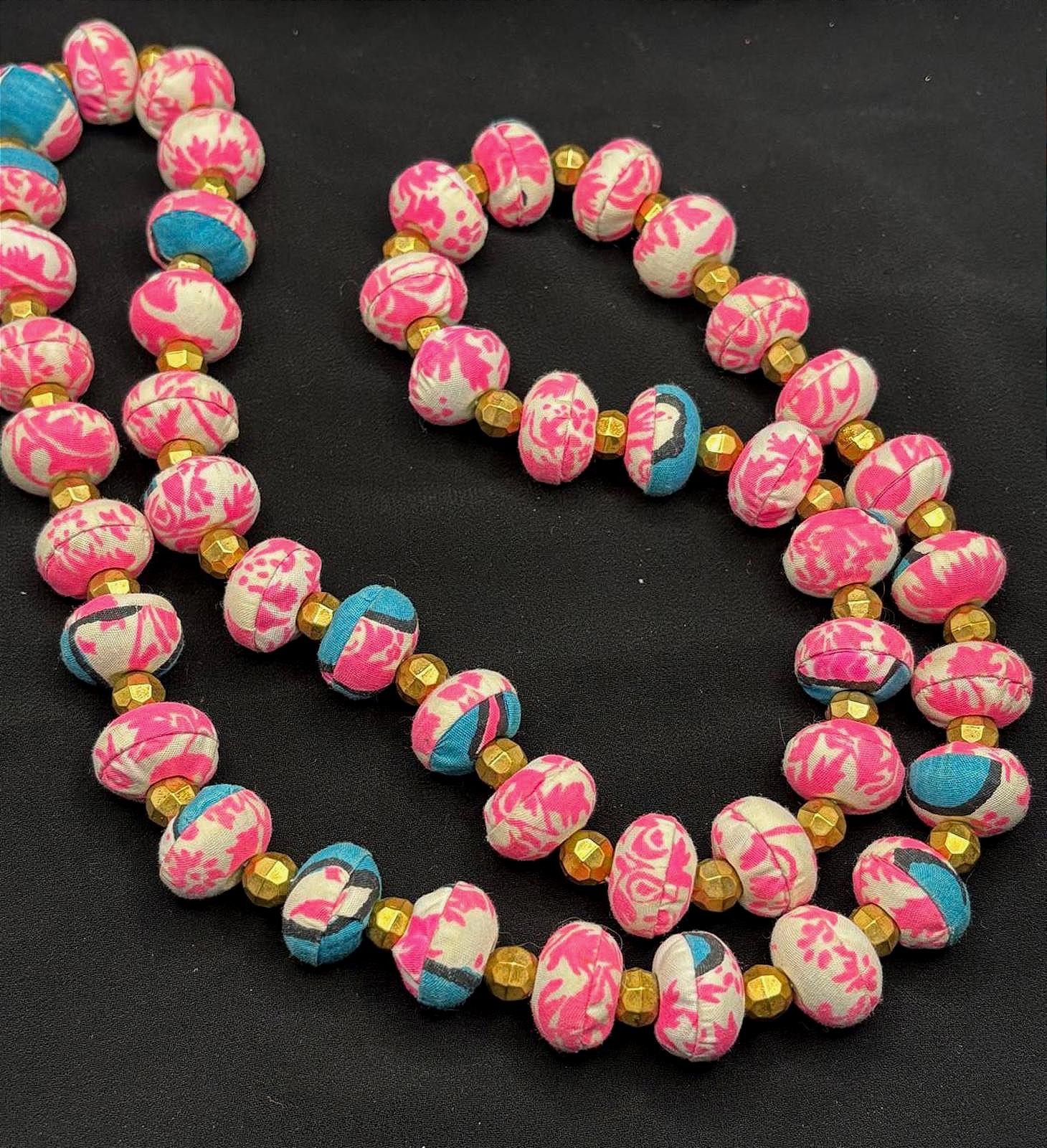 Fabric Wrapped Beaded Necklace