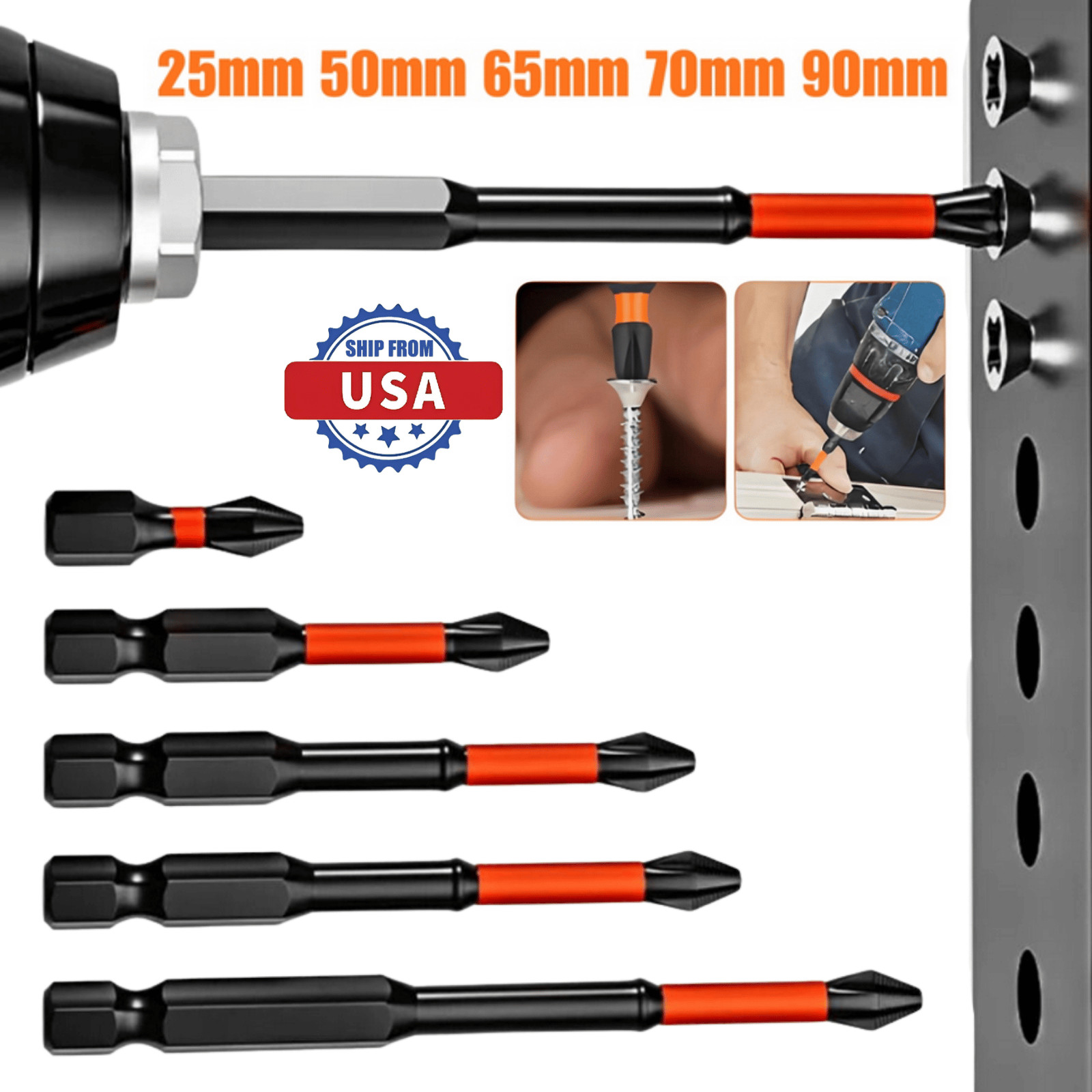 10× Magnetic Anti-Slip PH2 Impact Driver Bit Set Phillips Cross Drill Bit Tool