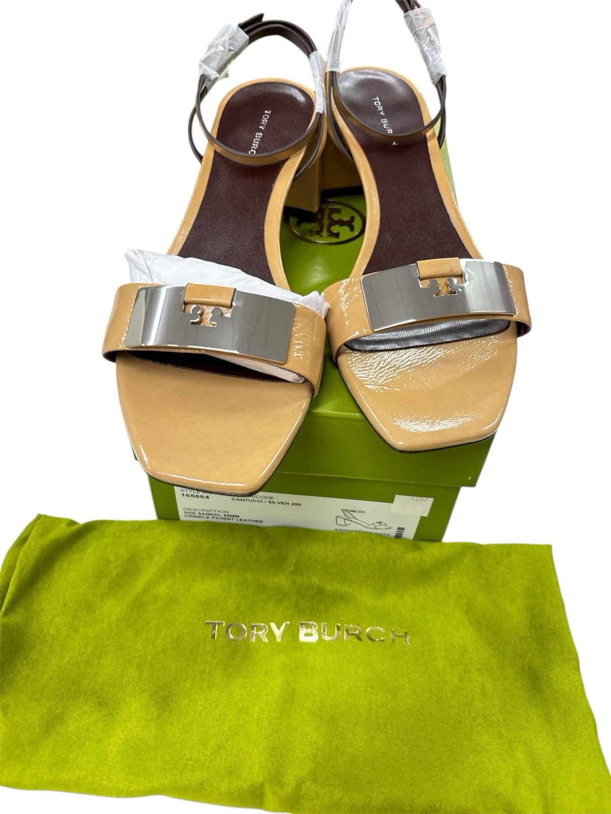 Tory Burch Women's Gigi Sandals 55mm Heel Cantucci (Beige)/ Silver US Size 8