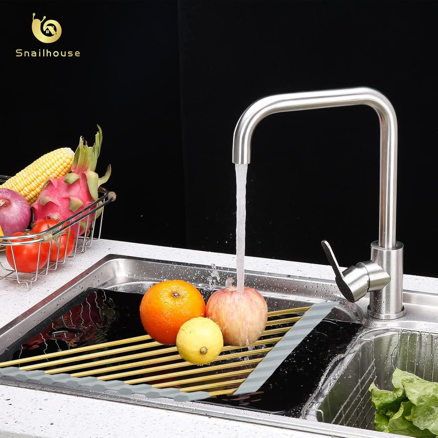 Small Triangle Roll up Dish Drying Rack, Stainless Steel Kitchen Foldable Sink C