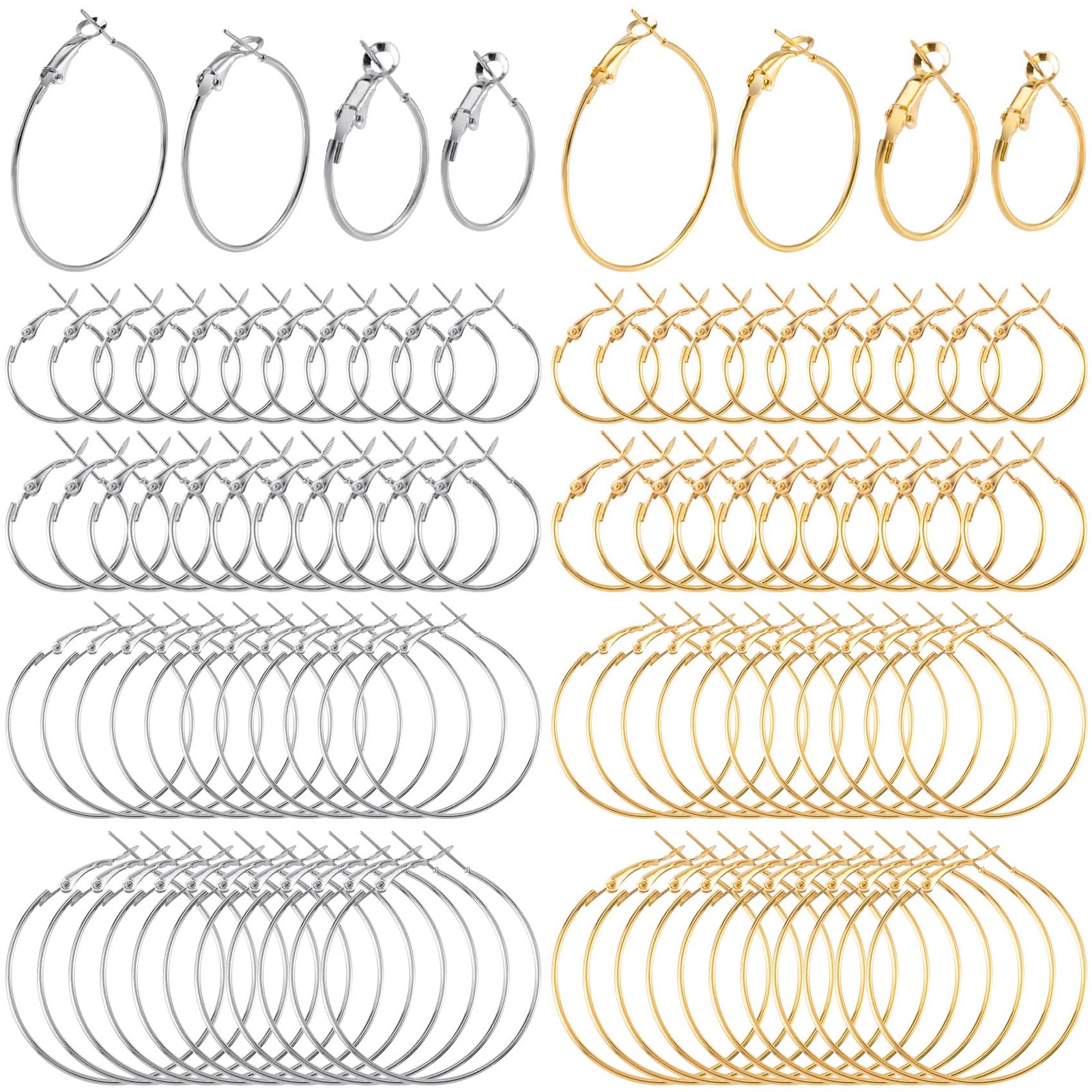 96Pcs Hoop Earrings Finding, Hypoallergenic Alloy round Earring Hoops