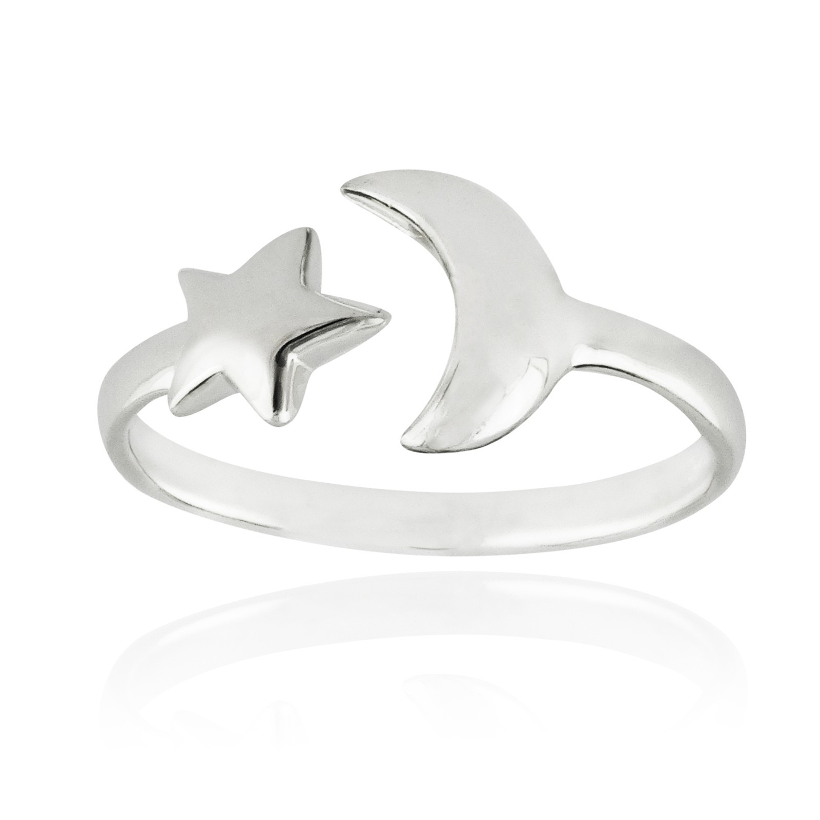 Crescent Moon and Star Ring - 925 Sterling Silver - Sizes 5-10 Sky Celestial
