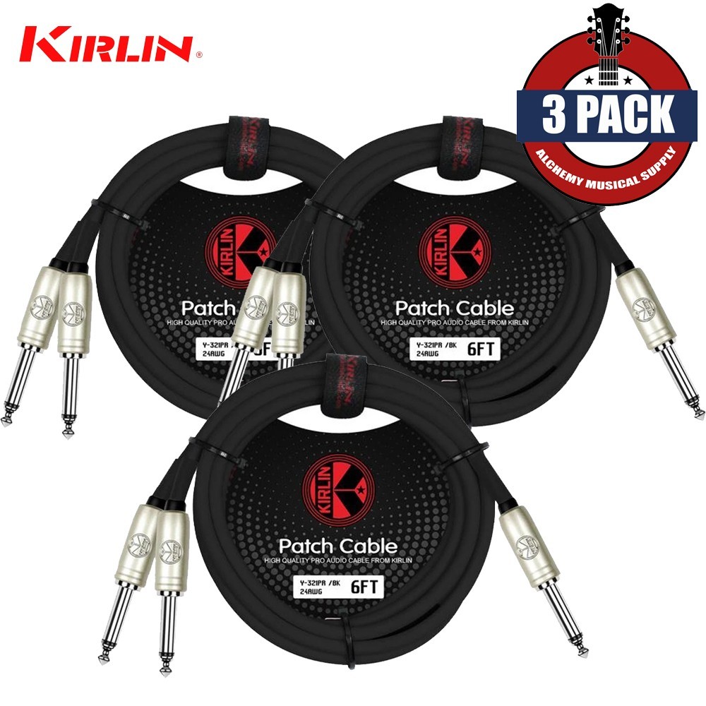 3-PACK Kirlin 6FT 1/4" Mono To Dual 1/4" Mono Noise-Free Y-Cable Y-321 PR-06/BK