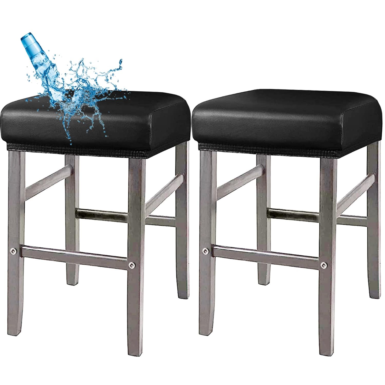 Stool Covers Rectangle,2 Pack Stretch Waterproof PU Rectangle Bar Stool Cover...