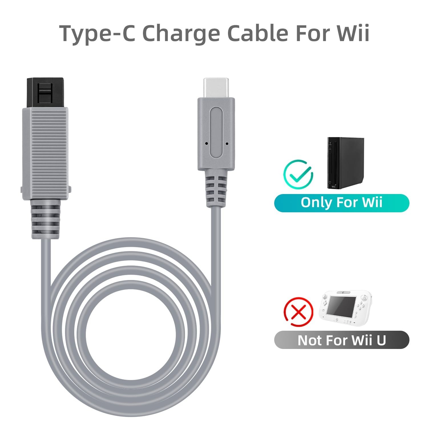 6.5 Ft Type-C Power Charge Cable for Wii - Lightweight & Durable Gaming Solution