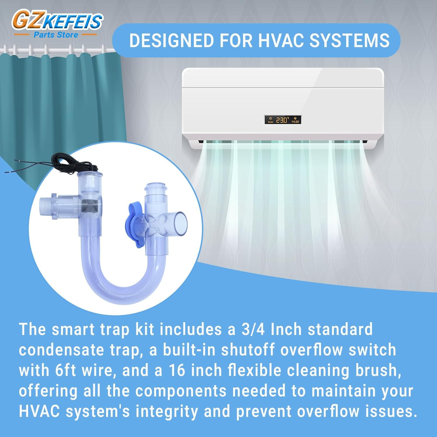 Condensate Trap with Built-In Overflow Switch for HVAC Systems - 3/4 Inch Standa