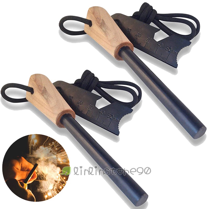 2PCS Magnesium Ferro Rod Fire Starter Emergency Ferrocerium Survival Fire Flint