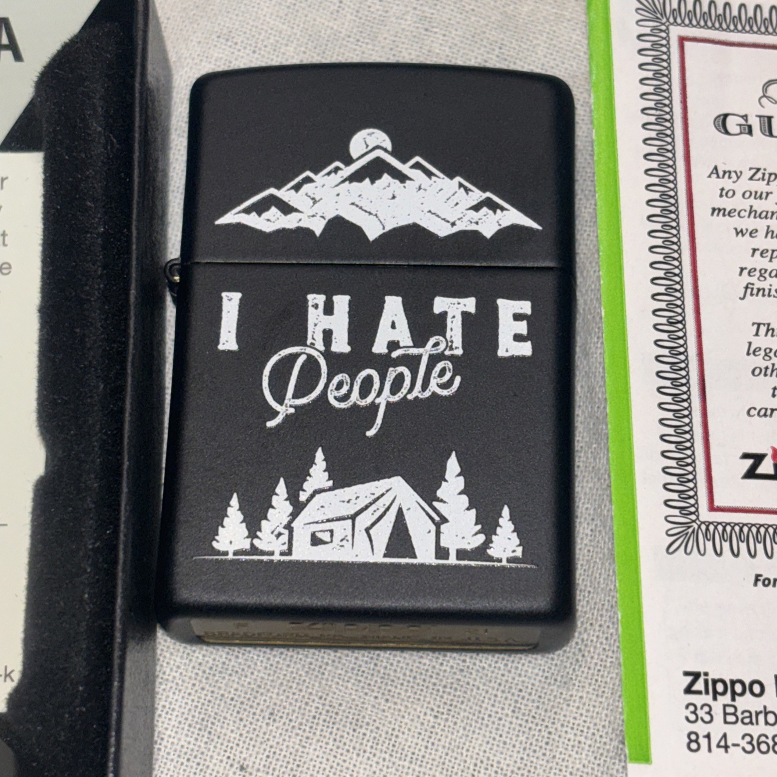 Zippo Lighter Camping I Hate People Sealed Nib