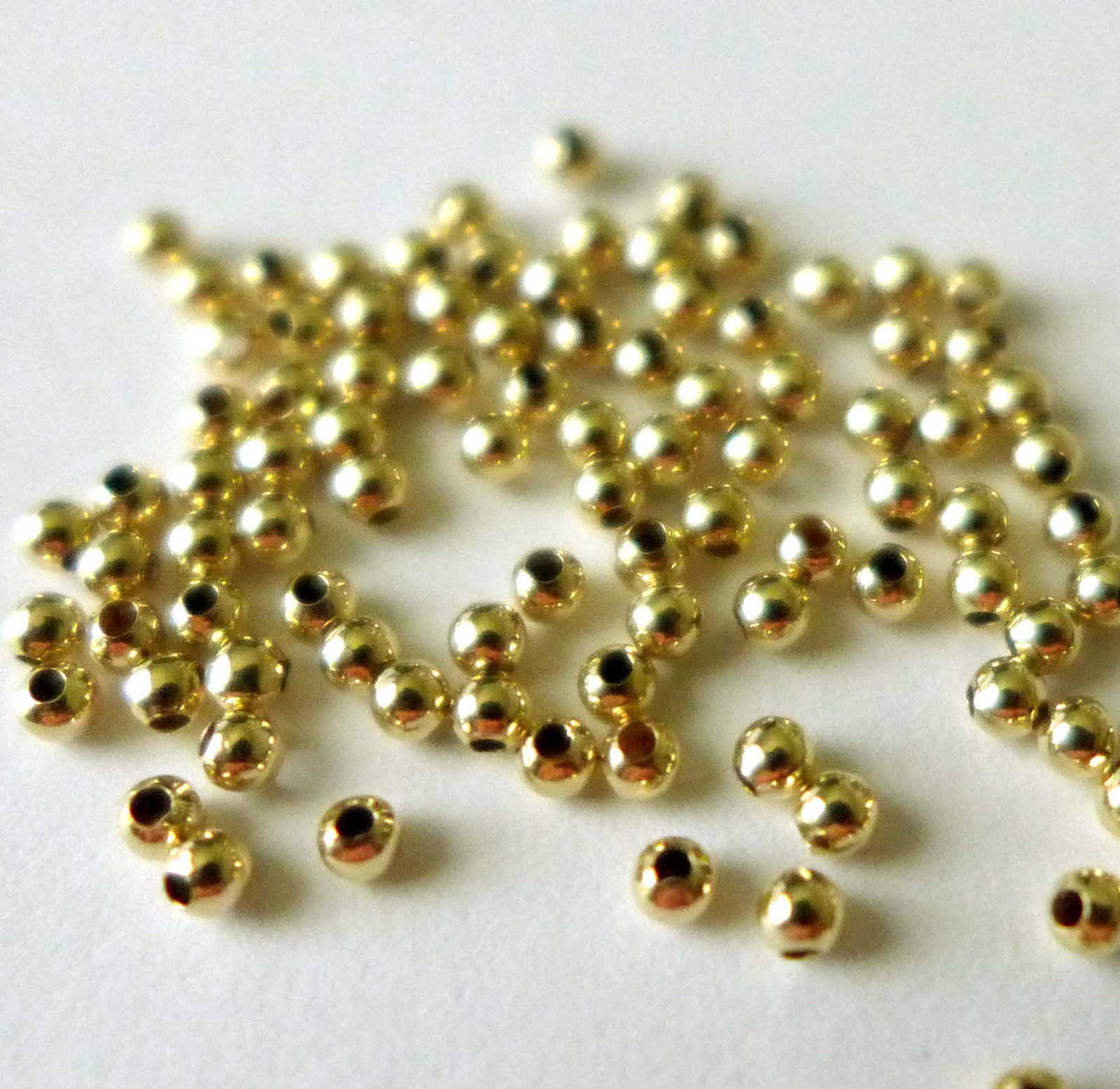 100pc 2mm  seamless 14k Yellow Gold Filled plain round shinybead spacer USA GS52