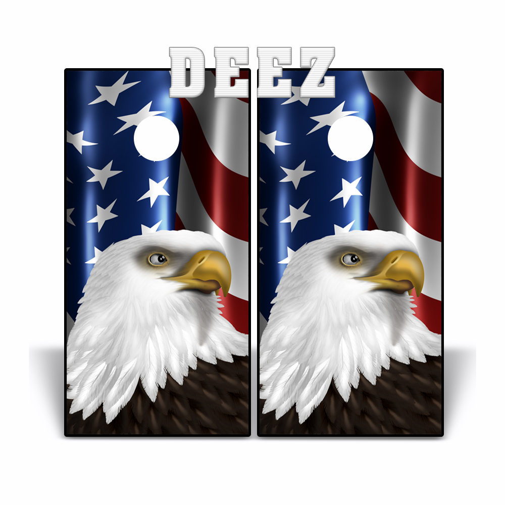 Cornhole Wraps - American Flag American Eagle - Waving Flag Cornhole Decal Set