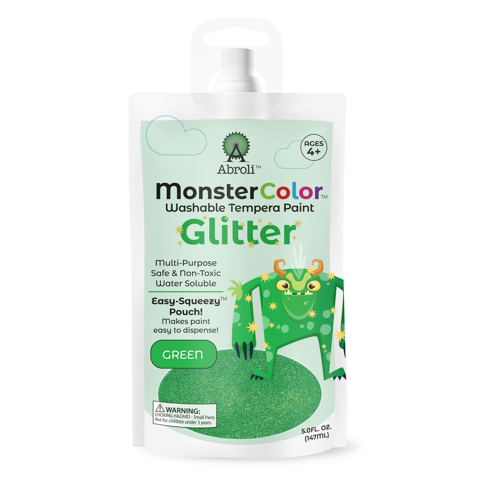Abroli Monster Color Washable Tempera Paint Pouch 5oz-Glitter Green