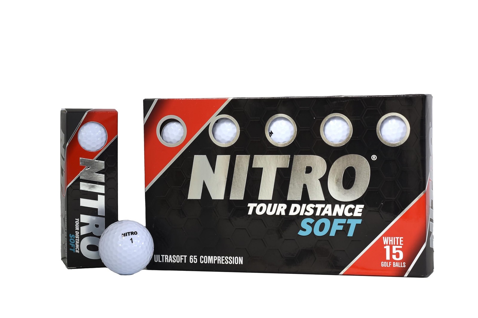 Nitro Tour Distance Soft 15 Pack - White Golf Balls