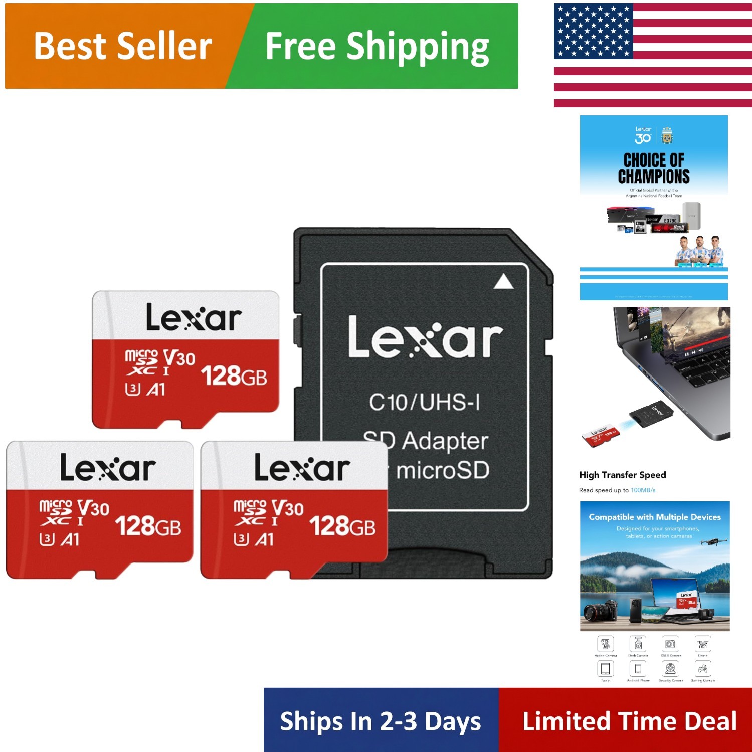 128GB MicroSDXC Flash Memory Card Trio - 100MB/s Speed, Waterproof & Shockproof