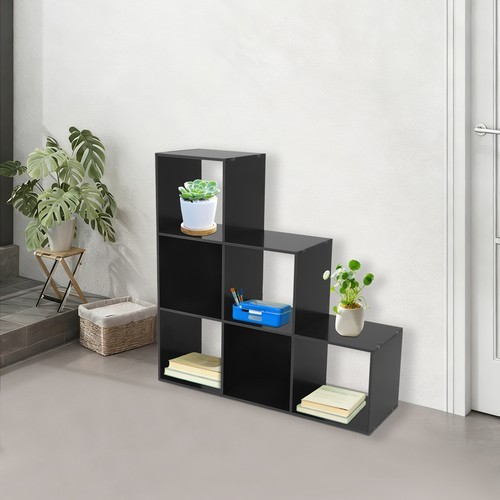 L-Shaped 6-Cube Bookcase Shelf Black 90 × 28 × 90 cm Open Back
