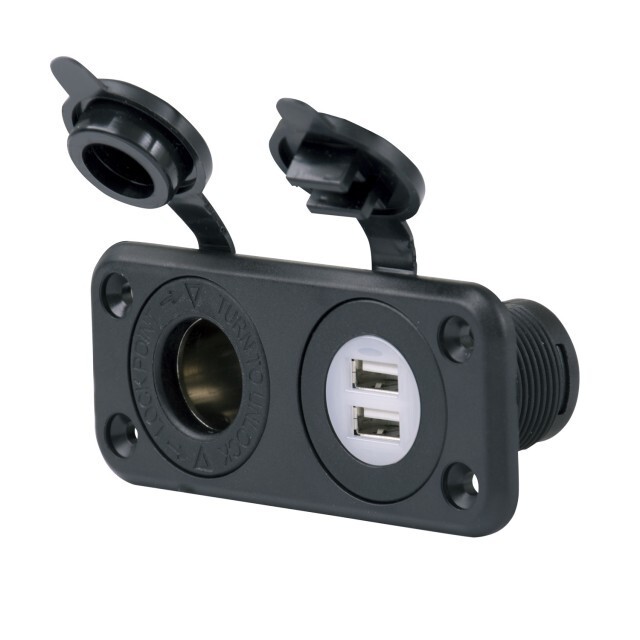 Marinco 12VCOMBON-B Dual USB + Receptacle No Led