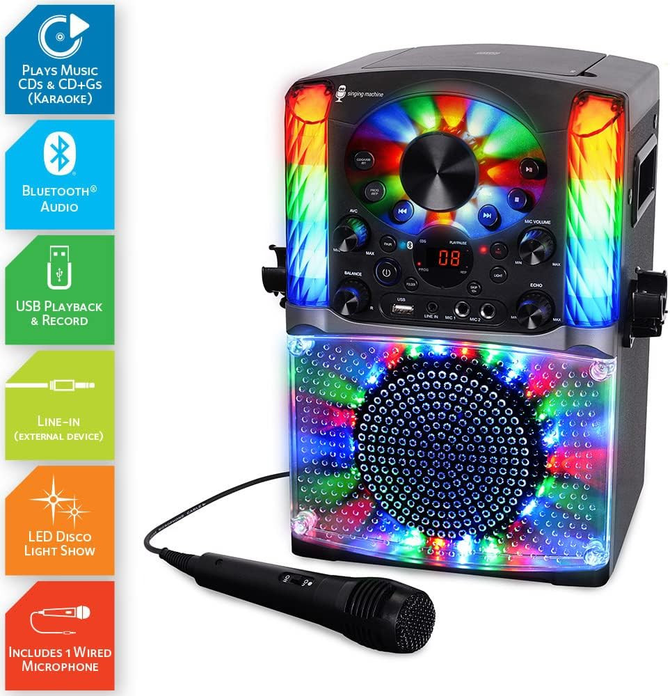 SML625BTBKD Karaoke Machine, Portable Bluetooth CD+G Karaoke System, Black